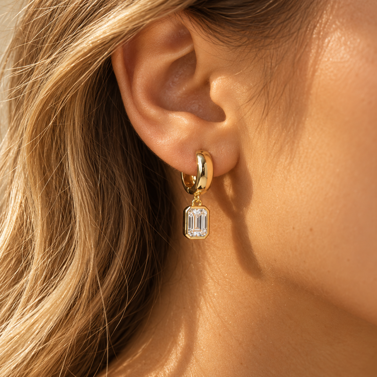 The Lumi Emerald Cut Huggies
