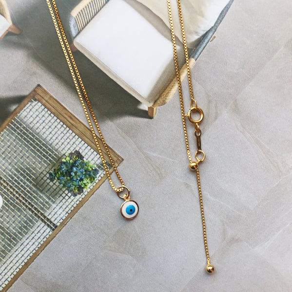 Small Evil Eye Necklace || Solid 14k Gold