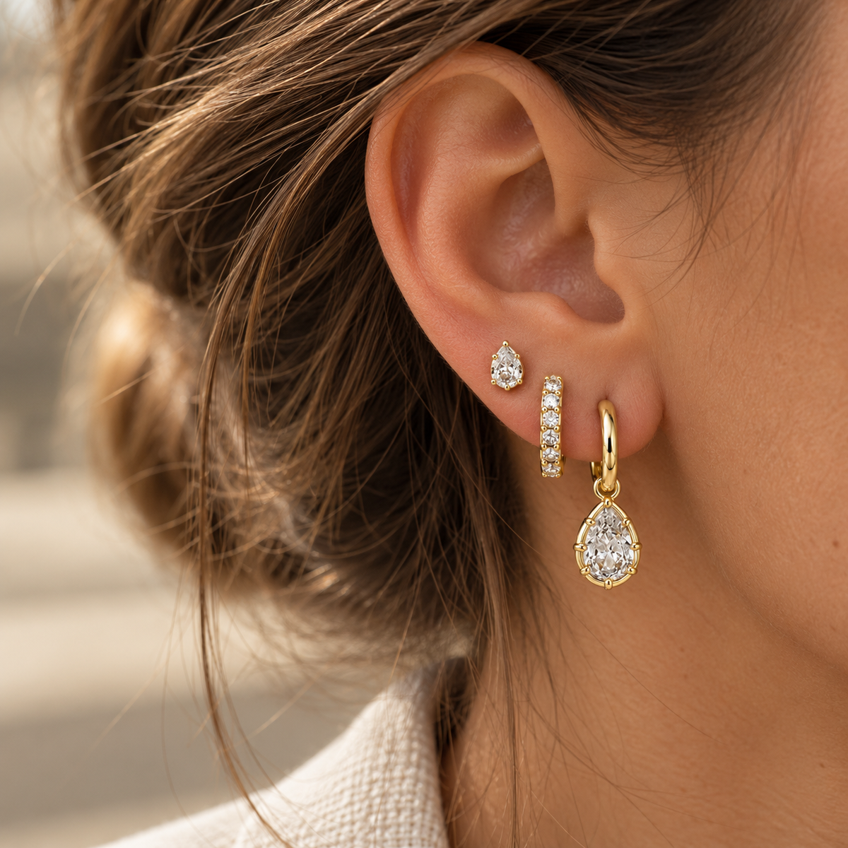 The Aurelle Pear Drop Ear Stack Set | 3-Pair Set