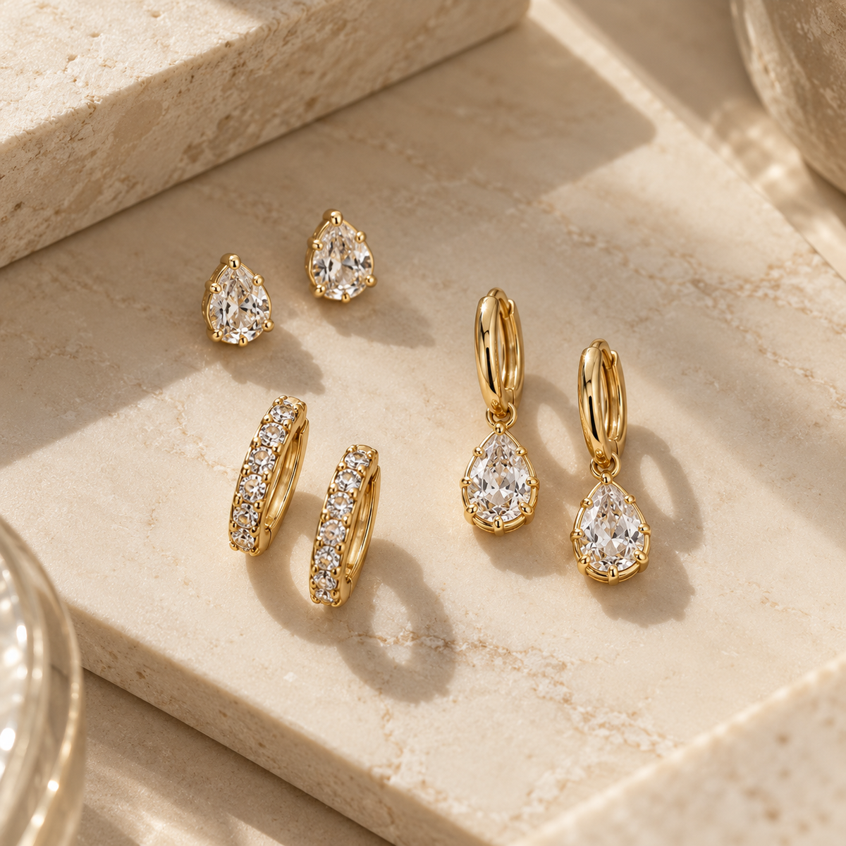 The Aurelle Pear Drop Ear Stack Set | 3-Pair Set