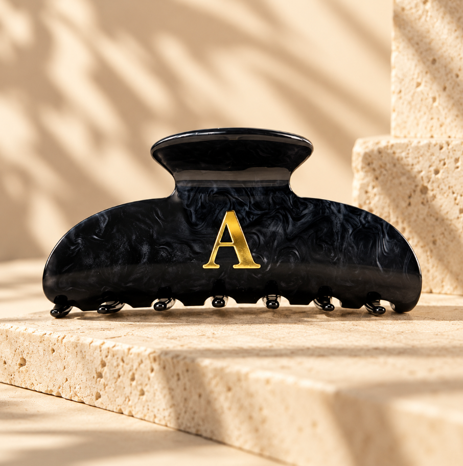 Hair Clip || Black Initial Claw Clip
