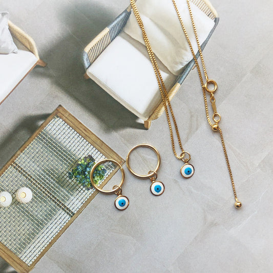 Evil Eye Hoops + Necklace Set || Solid 14k Gold