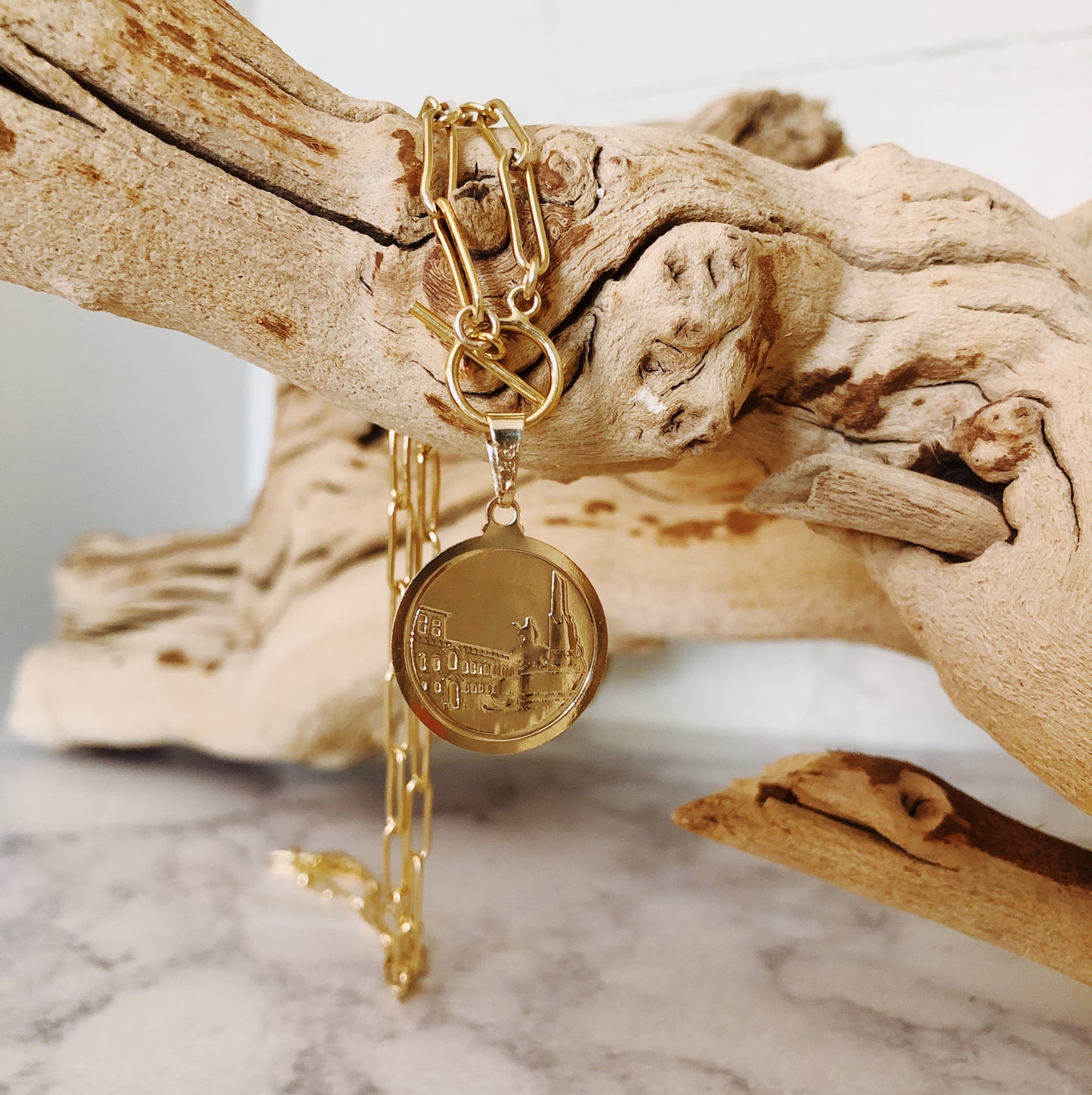 Italian Coin Link Necklace | 14K Gold