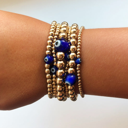 Evil Eye 14K Gold Bead Bracelets