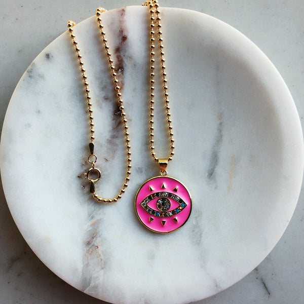 Pink Evil Eye Necklace