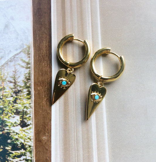 Evil Eye Heart Hoops || Click In Hoop Earrings