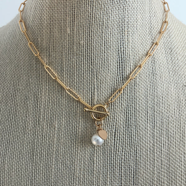 Heart Pearl Chain Link Necklace